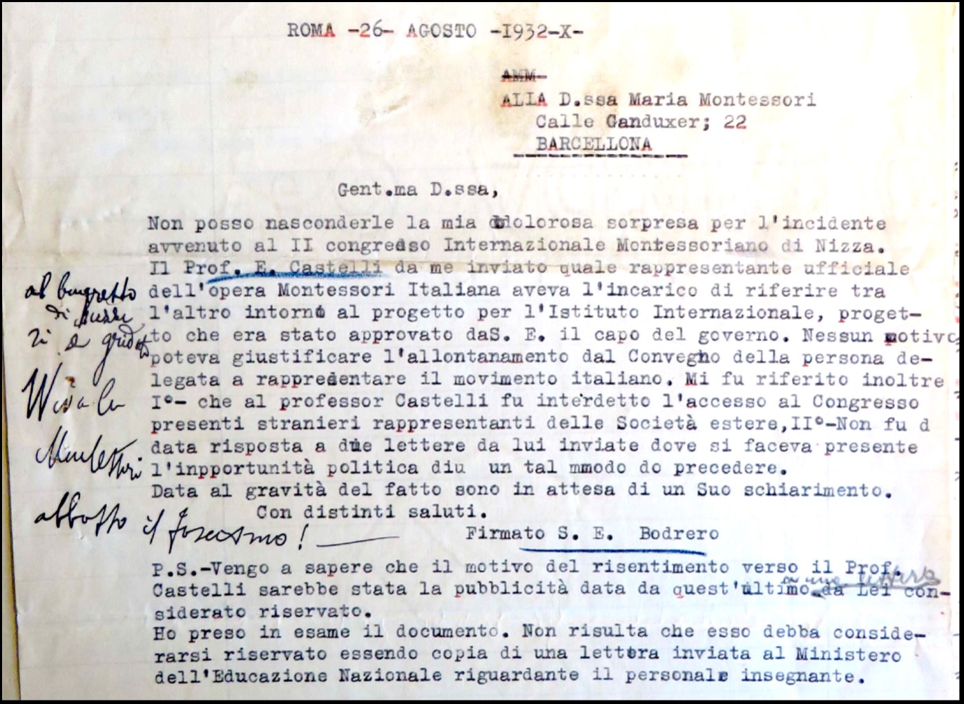 Bodrero an MM 26.08.1932